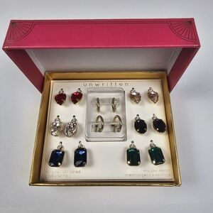 Unwritten Gold Tone Mix & Match Interchangeable Earrings & Glass Charms Set